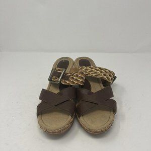 BOC Sandals Women's Size 7 Brown Woven Strap Buckle Wedges Born Concept
